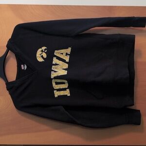 Iowa Hawkeye women's v-neck hoodie.
